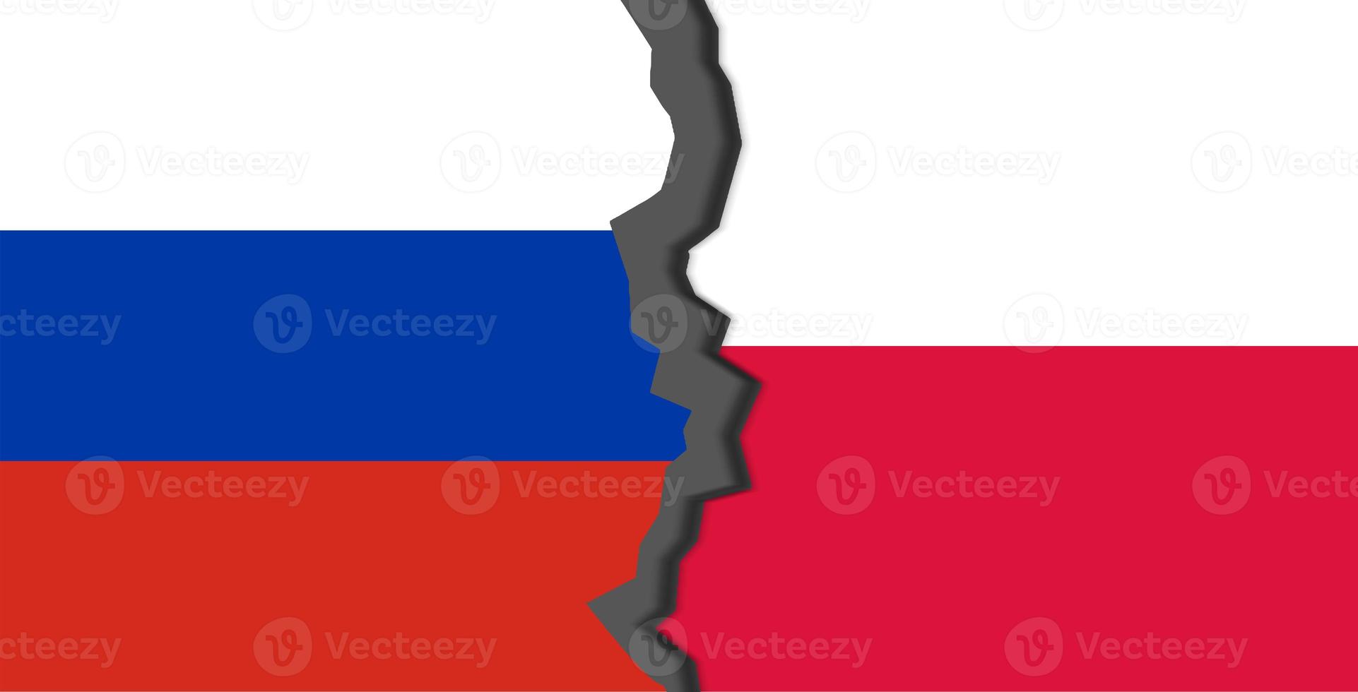 Flags of Russia and Poland, Russia vs Poland in world war crisis concept photo