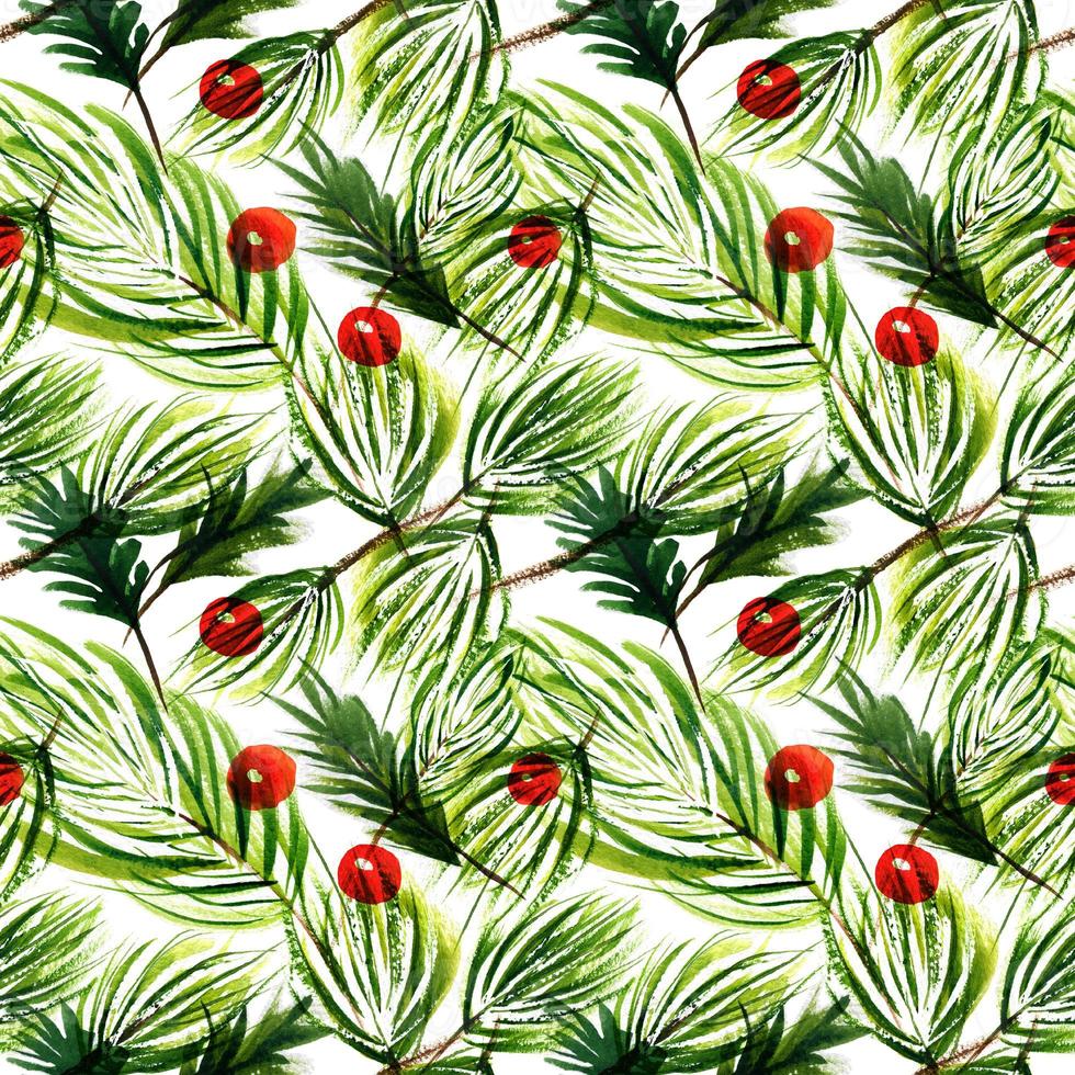 Christmas tree branchts and winter berries seamless pattern photo