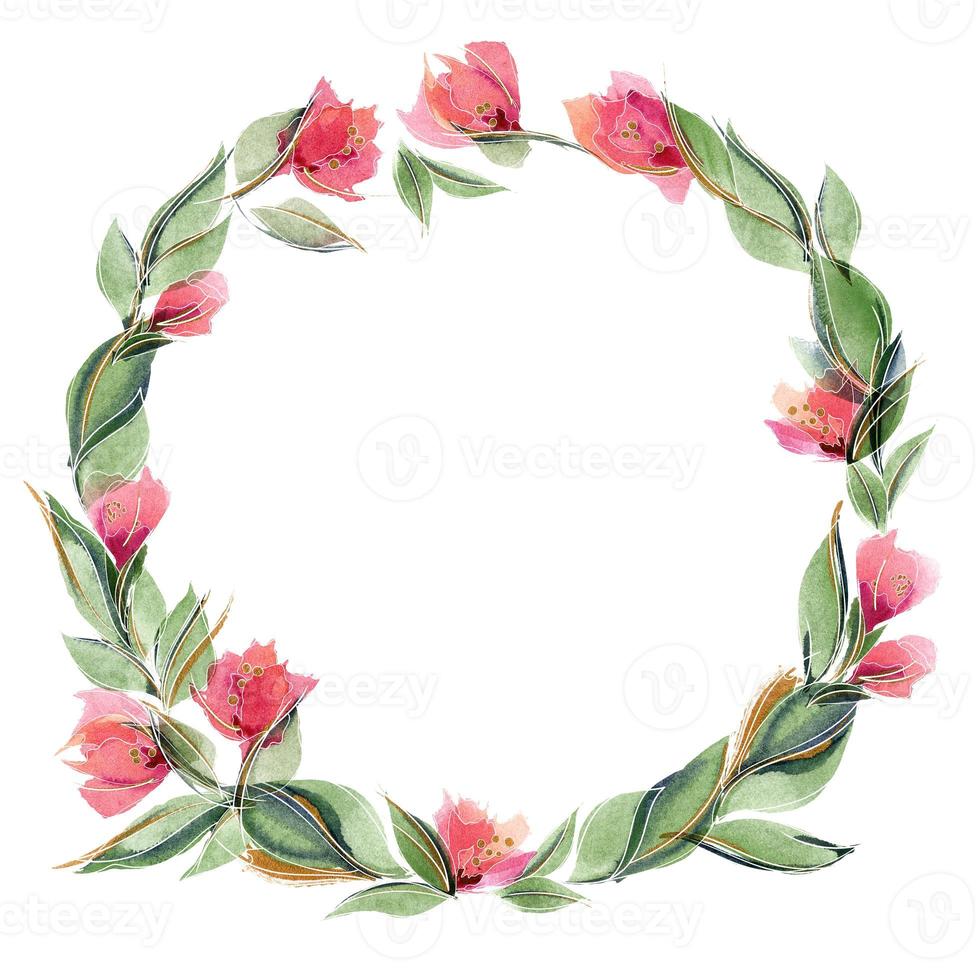 Pink floral wreath with delicate fragrant rose flowers photo