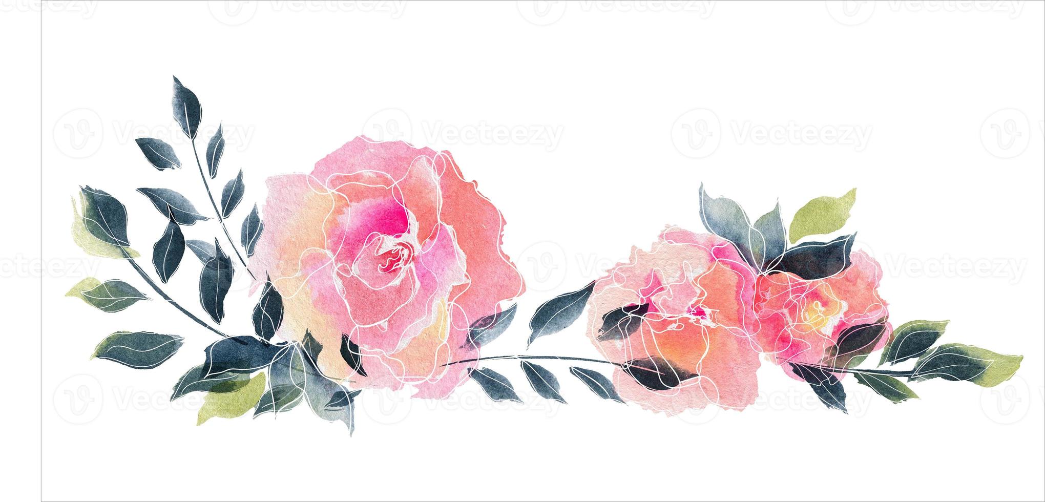 Floral rose garland. Watercolor composition photo