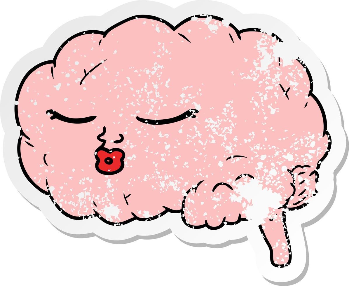 distressed sticker of a cartoon brain vector