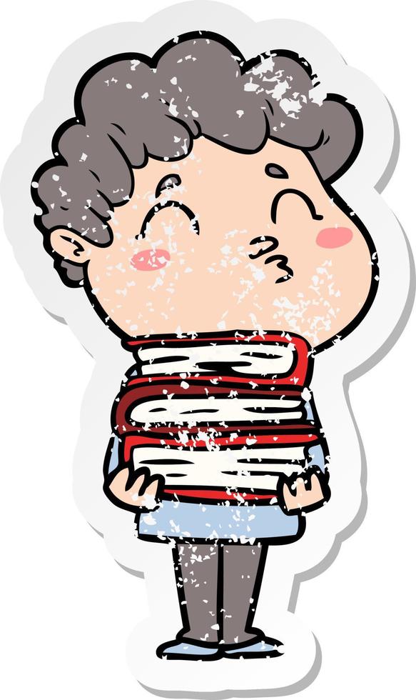 distressed sticker of a cartoon man pouting vector