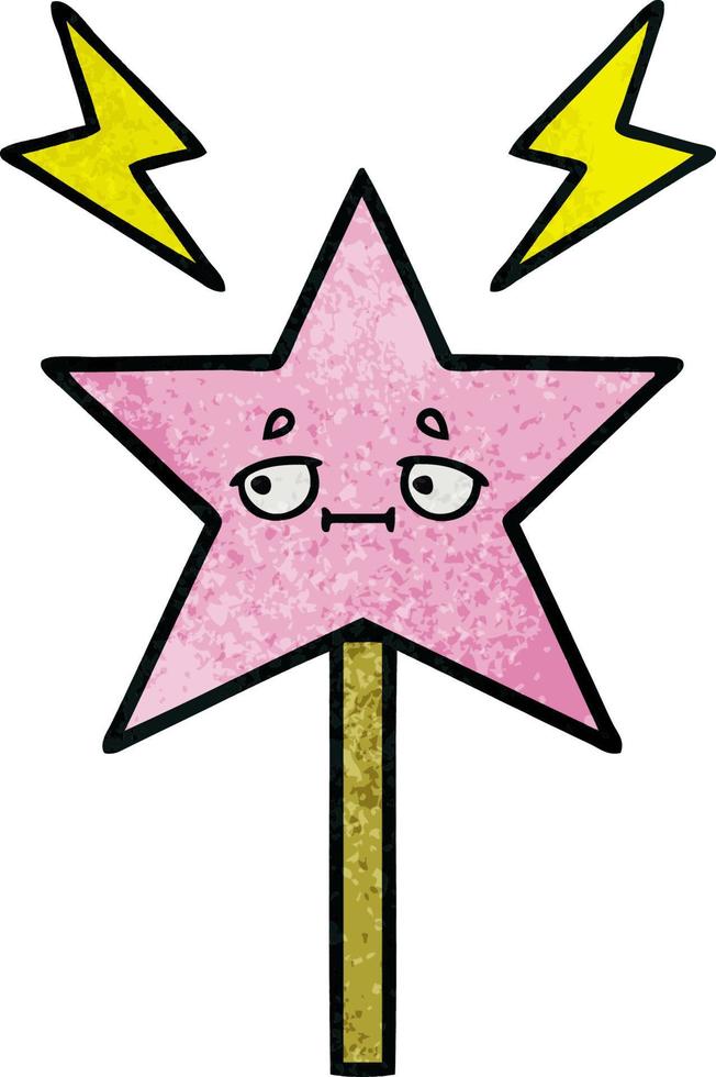 retro grunge texture cartoon magic wand vector