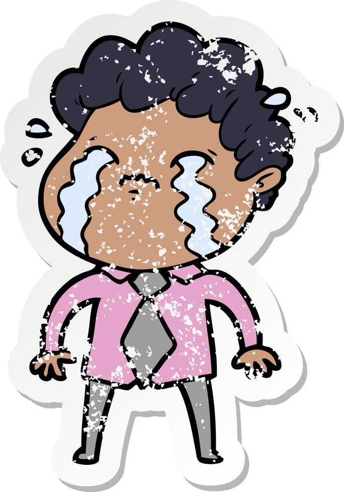 distressed sticker of a cartoon man crying vector