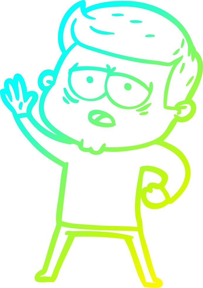 cold gradient line drawing cartoon tired man vector