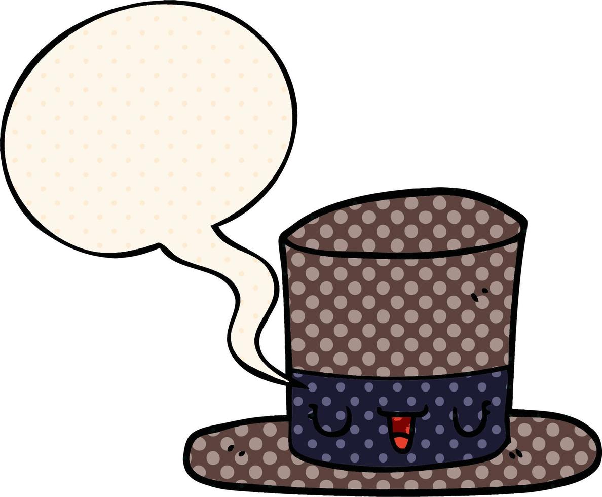 cartoon top hat and speech bubble in comic book style vector