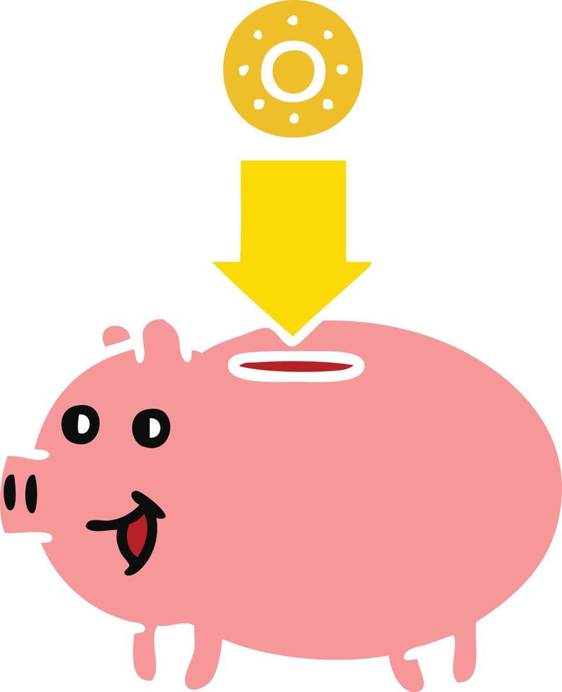 flat color retro cartoon piggy bank vector
