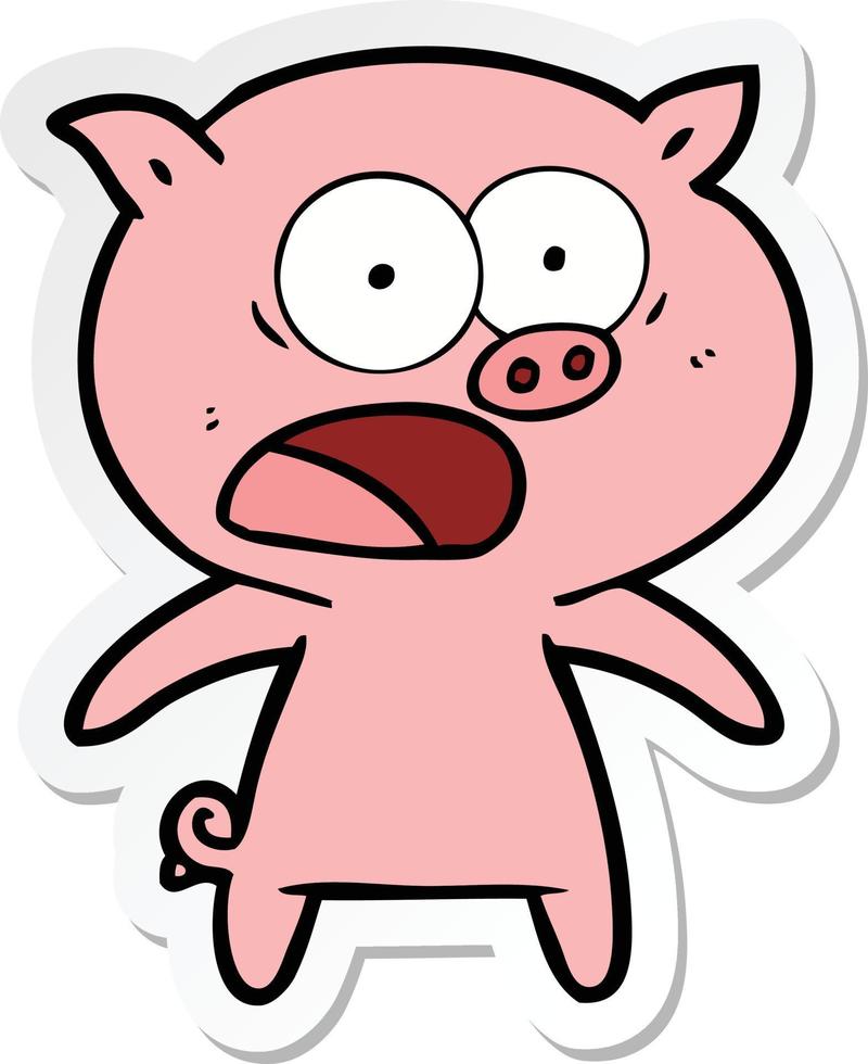 sticker of a cartoon pig shouting vector