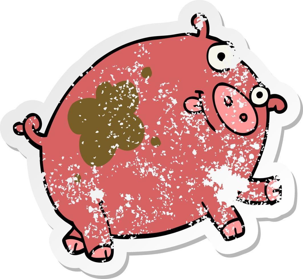 distressed sticker of a cartoon pig vector