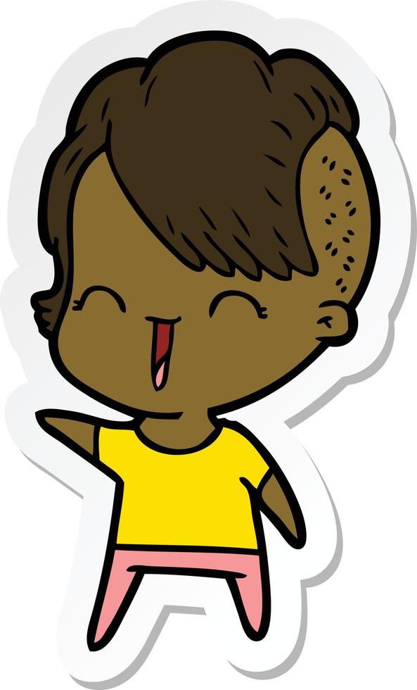 sticker of a cartoon happy hipster girl vector