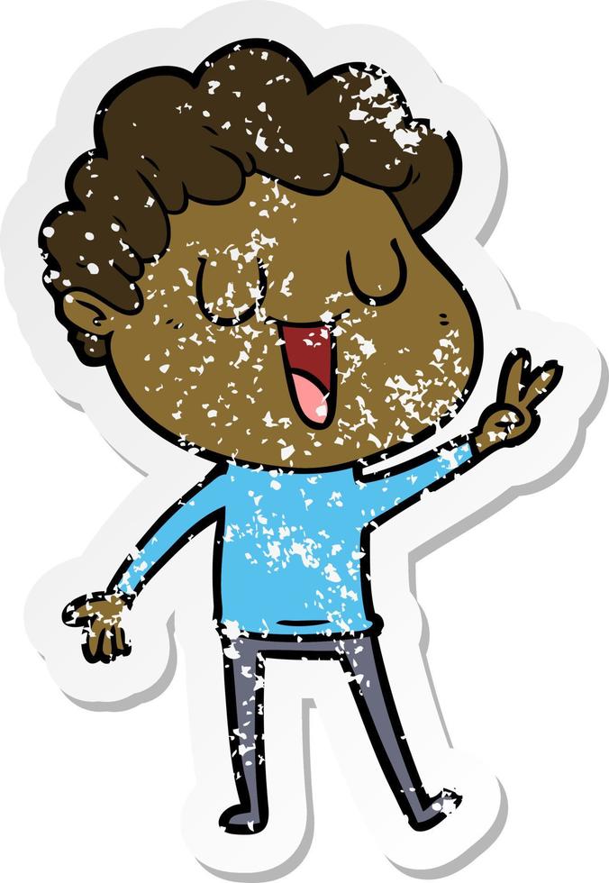 distressed sticker of a laughing cartoon man vector