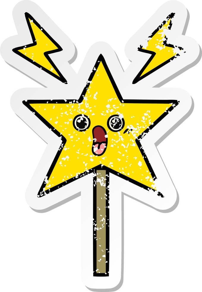 distressed sticker of a cute cartoon magic wand vector