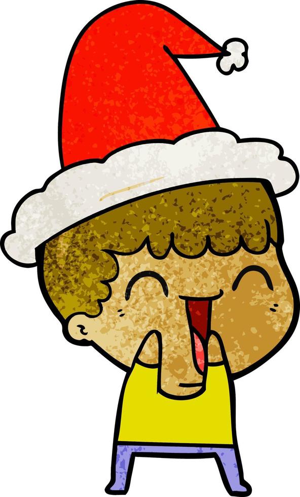 textured cartoon of a happy man wearing santa hat vector