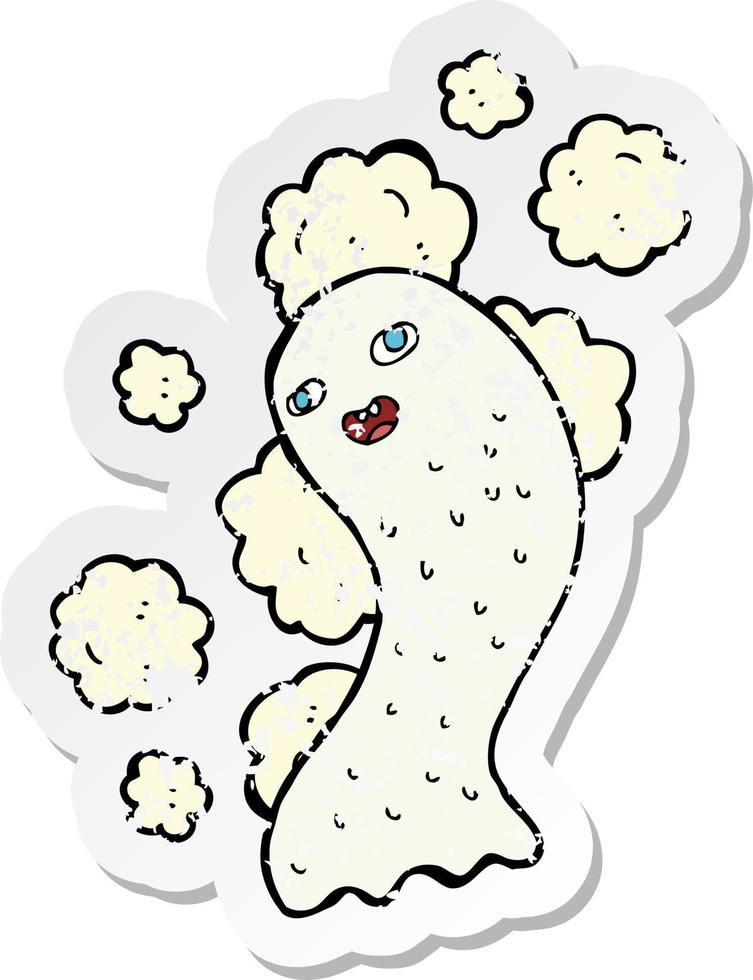 pegatina retro angustiada de un fantasma de dibujos animados vector