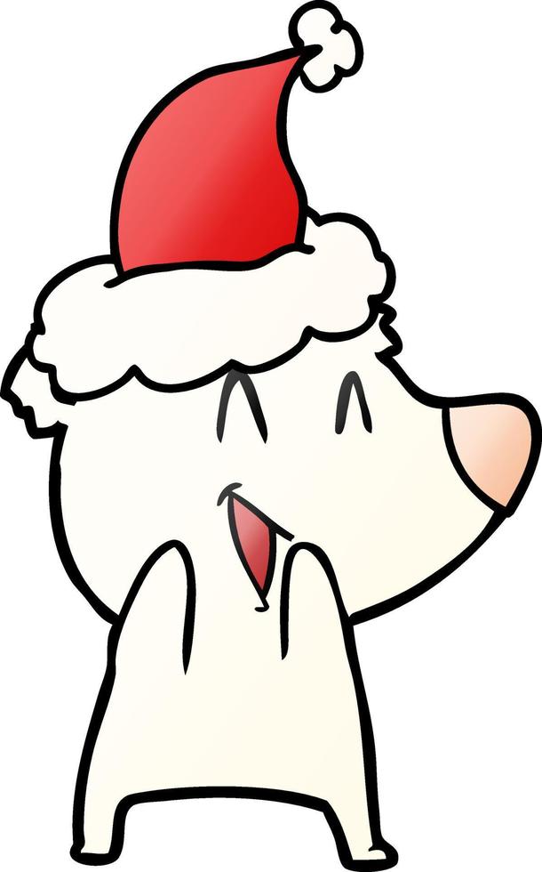 laughing polar bear gradient cartoon of a wearing santa hat vector