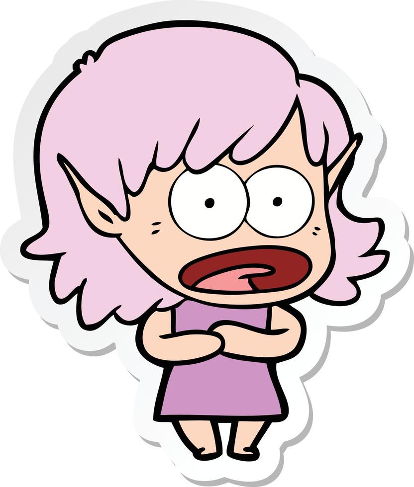 sticker of a cartoon shocked elf girl vector