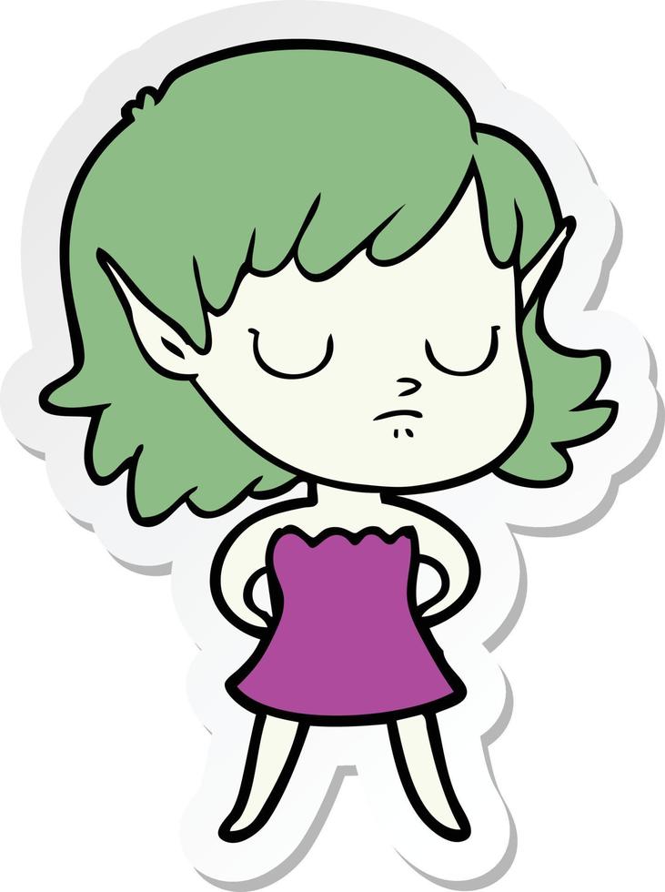 sticker of a cartoon elf girl vector