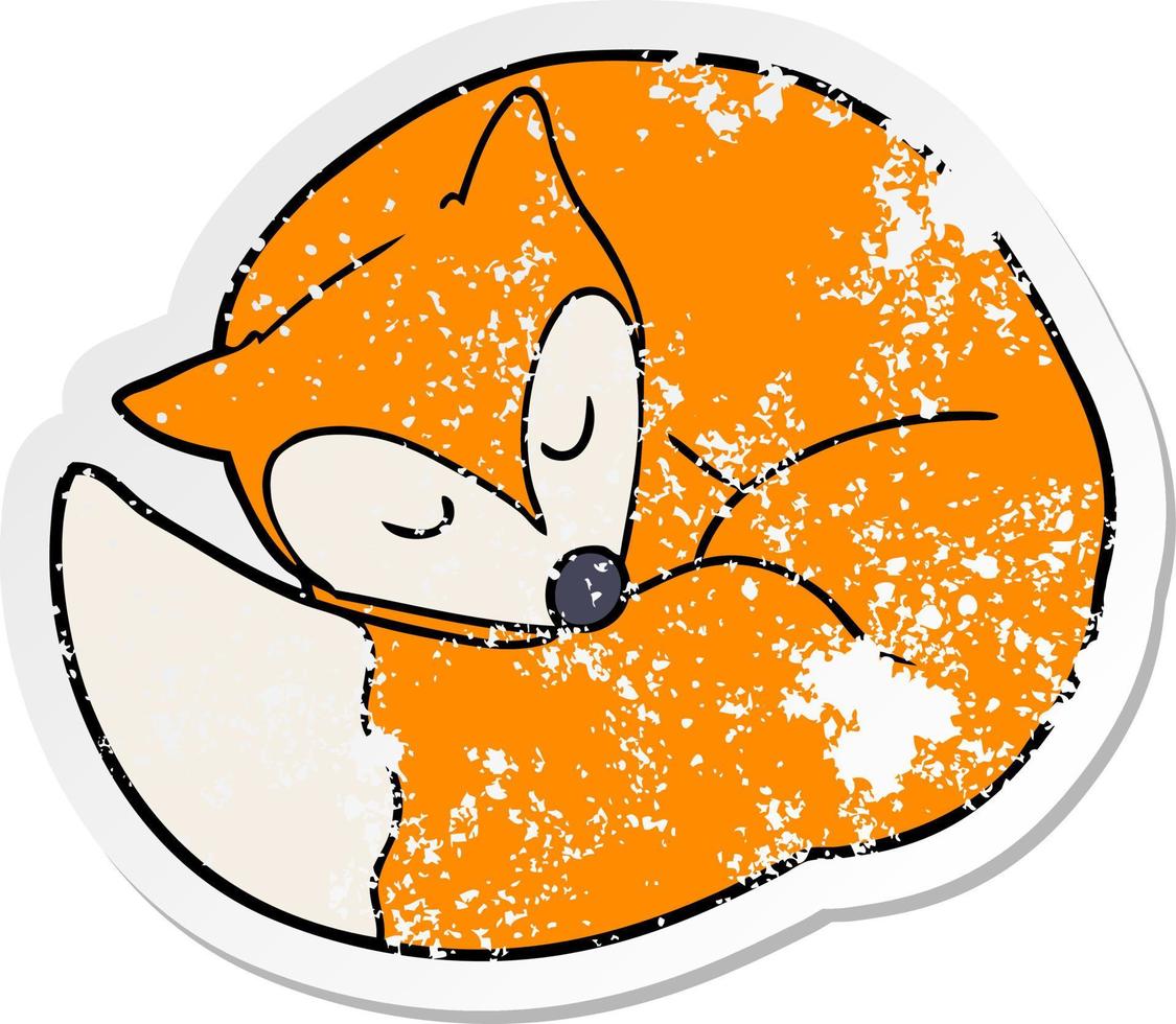 distressed sticker of a cartoon sleeping fox vector