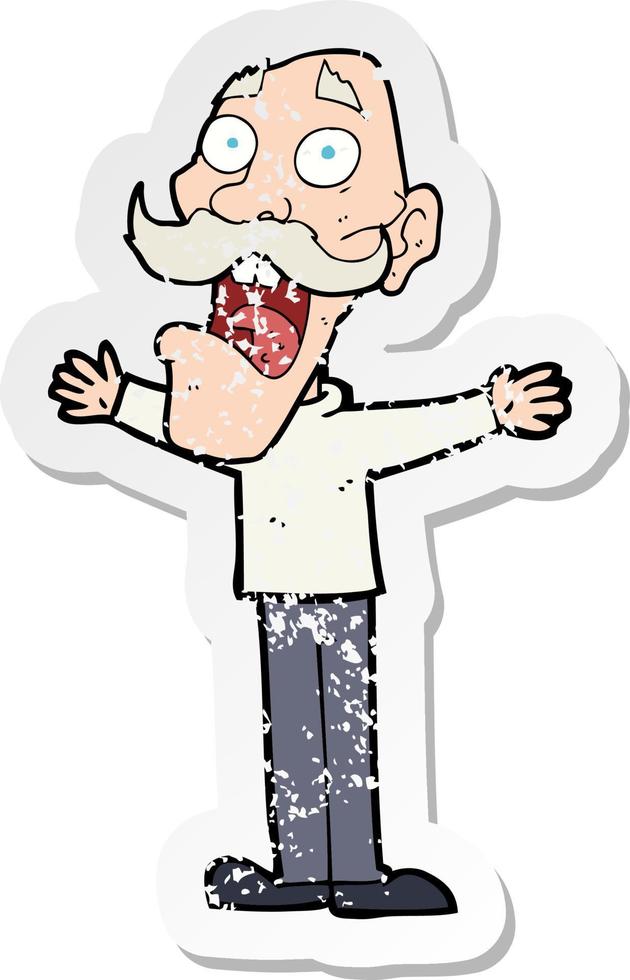 retro distressed sticker of a cartoon stressed old man vector