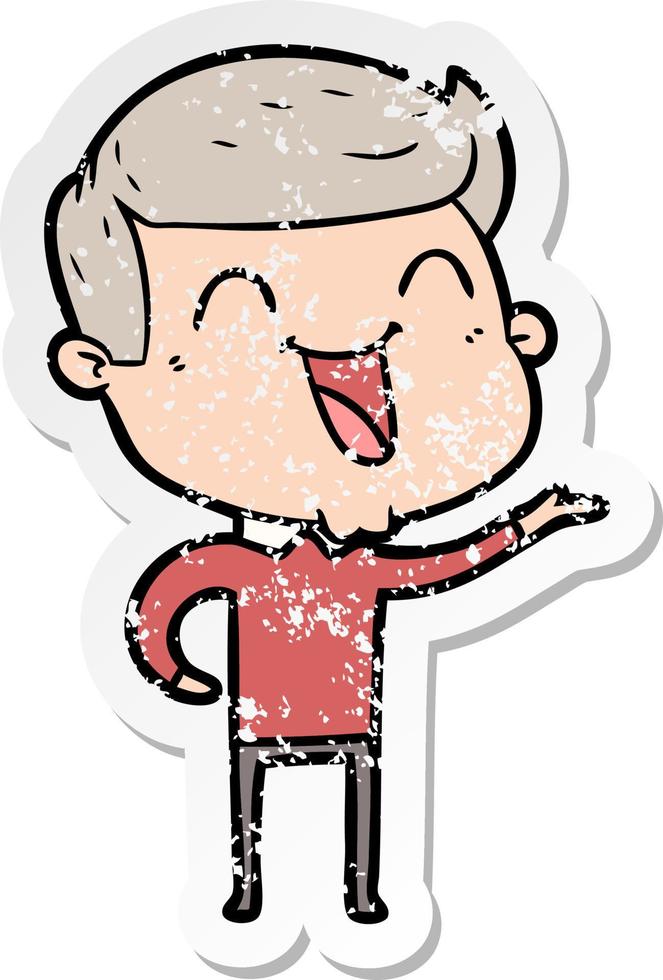 distressed sticker of a cartoon man laughing vector