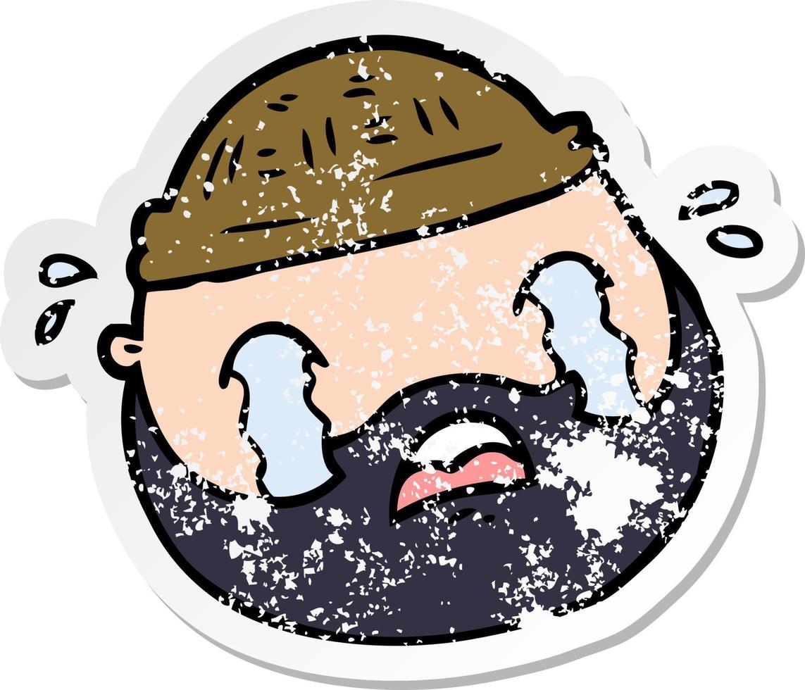 distressed sticker of a cartoon male face with beard vector