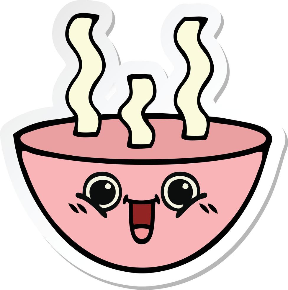sticker of a cute cartoon bowl of hot soup vector