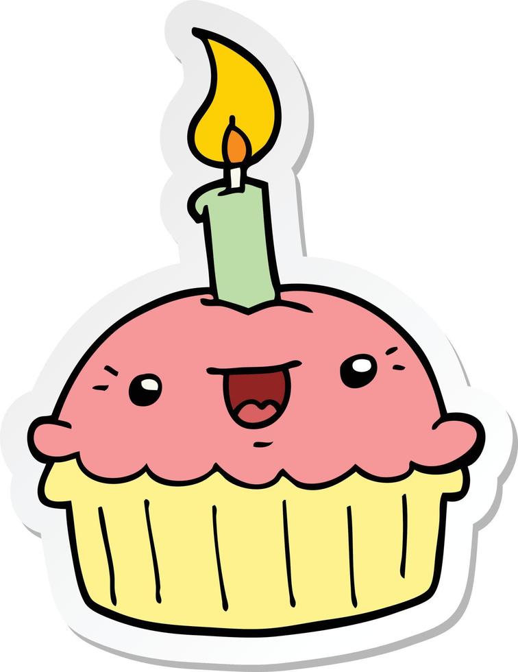 sticker of a cartoon cupcake with candle vector