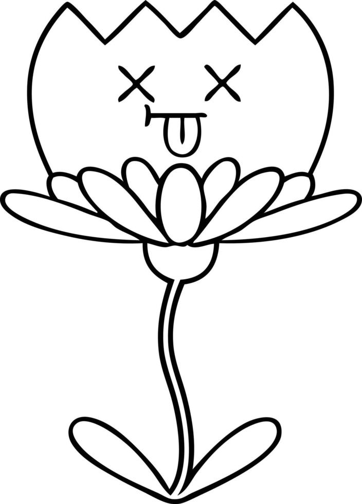 line drawing cartoon flower vector