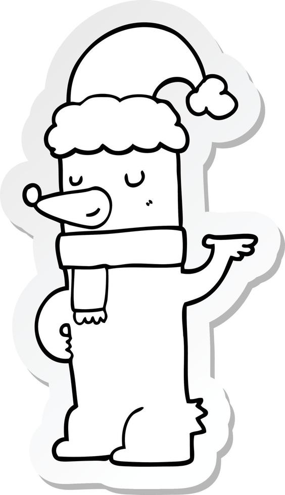 sticker of a cartoon bear wearing christmas hat vector