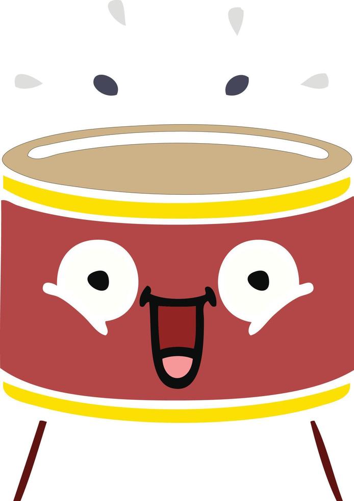 flat color retro cartoon drum vector