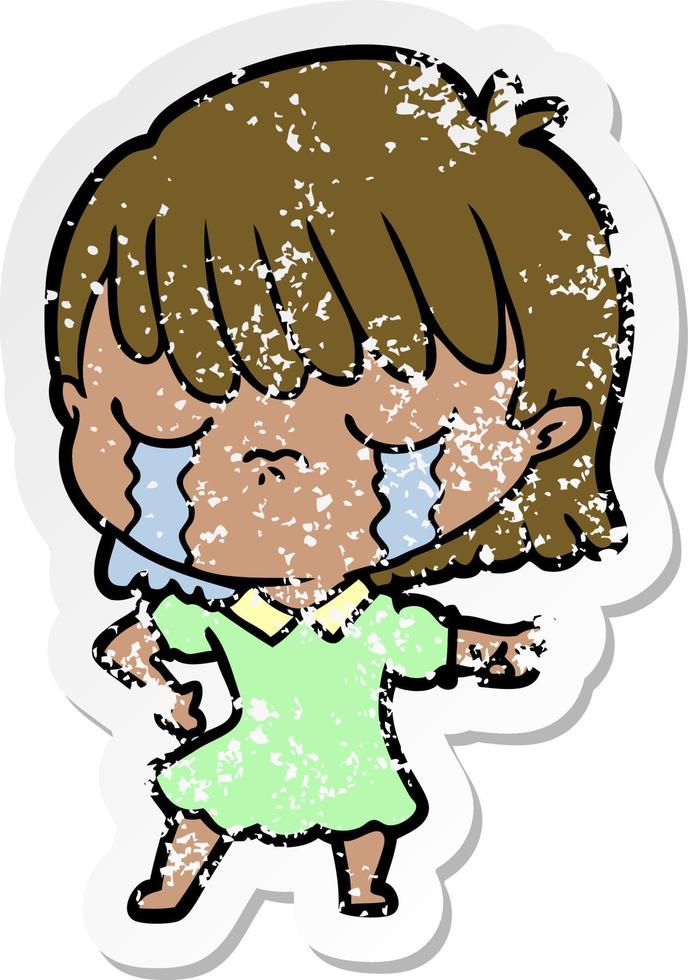 distressed sticker of a cartoon woman crying vector