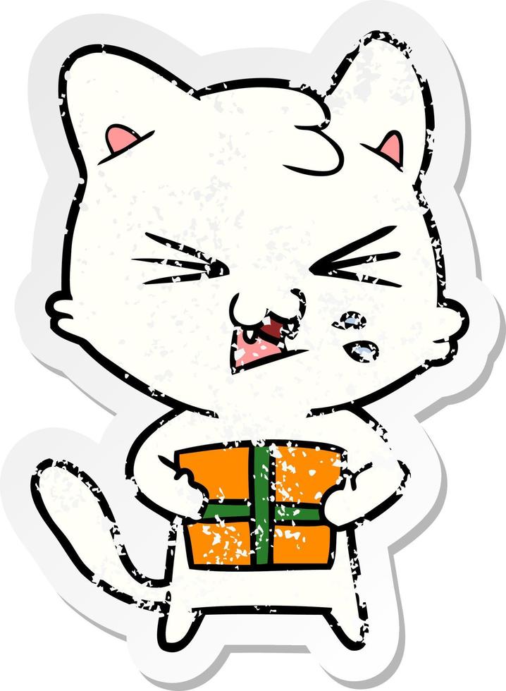 distressed sticker of a cartoon hissing cat vector
