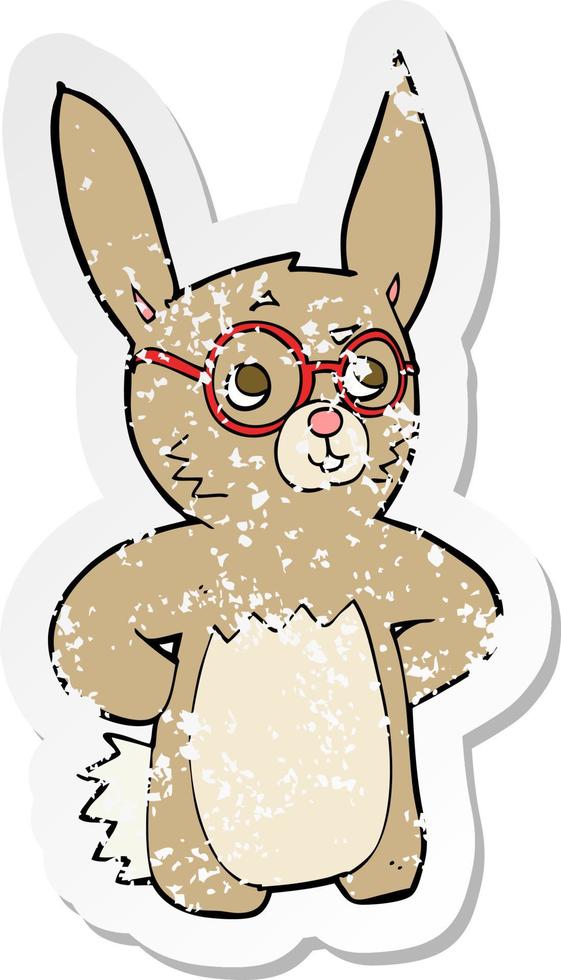 pegatina retro angustiada de un conejo de dibujos animados con gafas vector