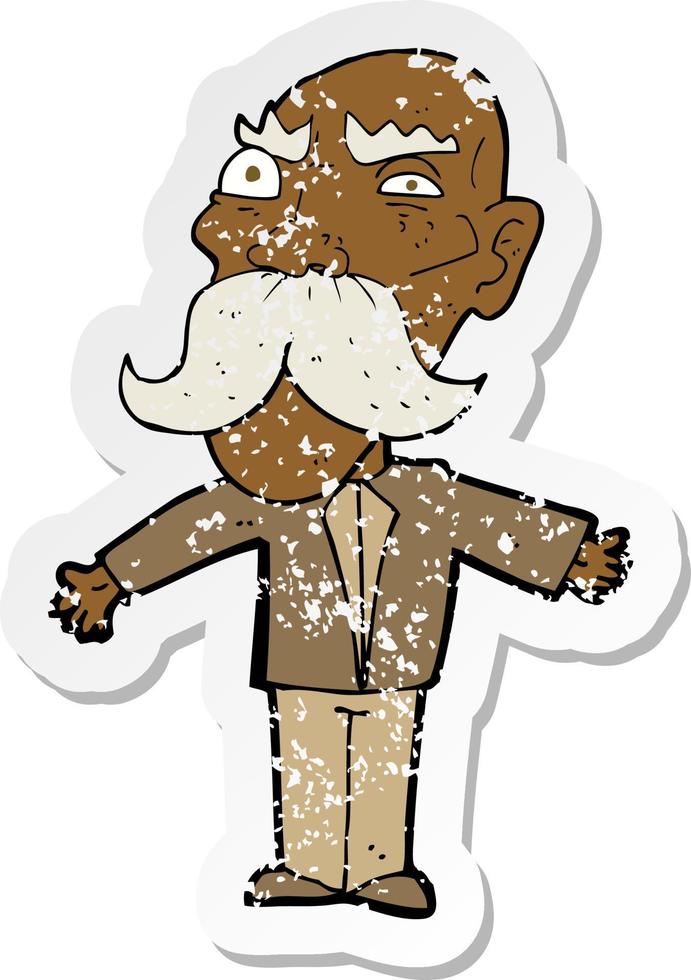 retro distressed sticker of a cartoon angry old man vector