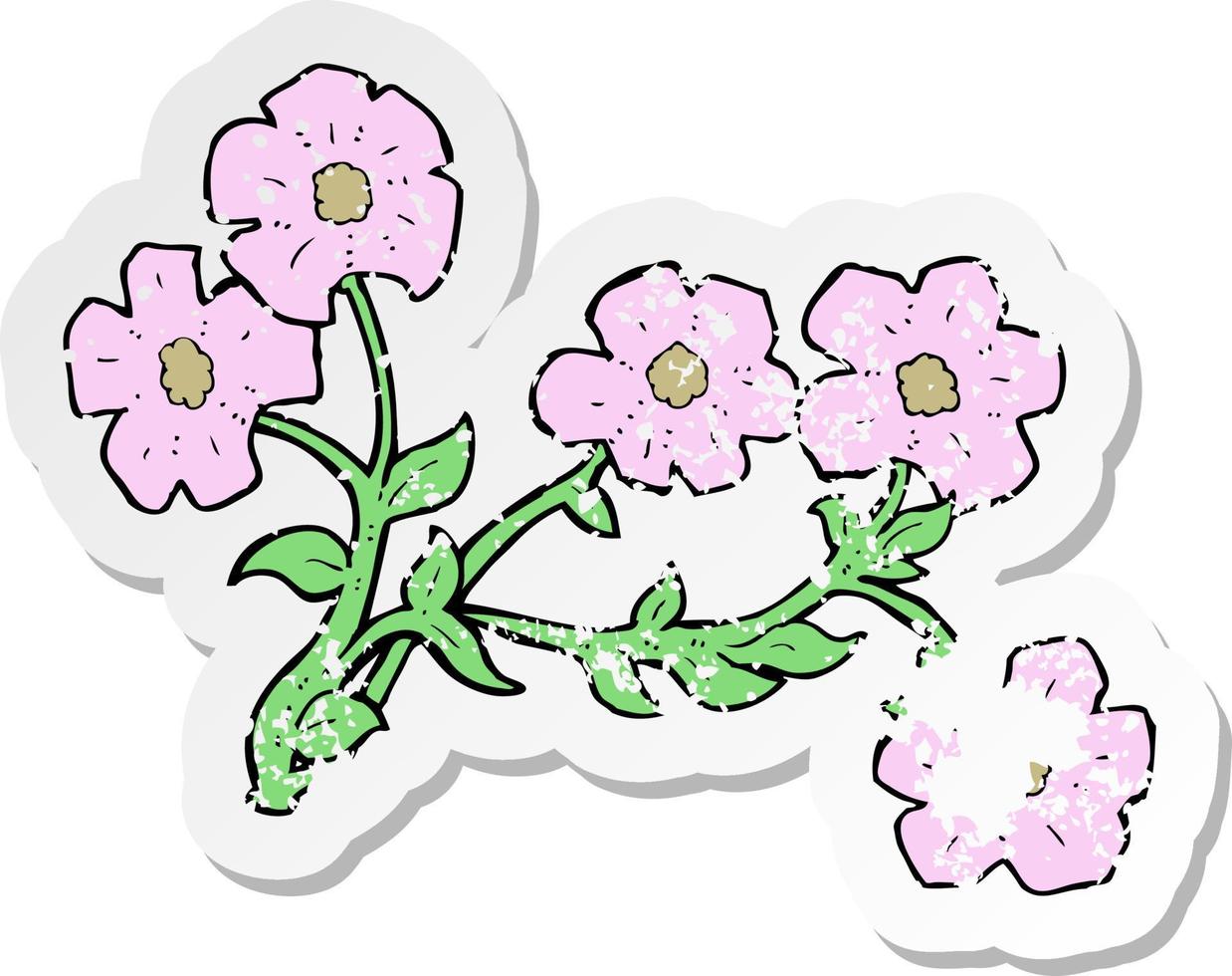 retro distressed sticker of a cartoon flowers vector