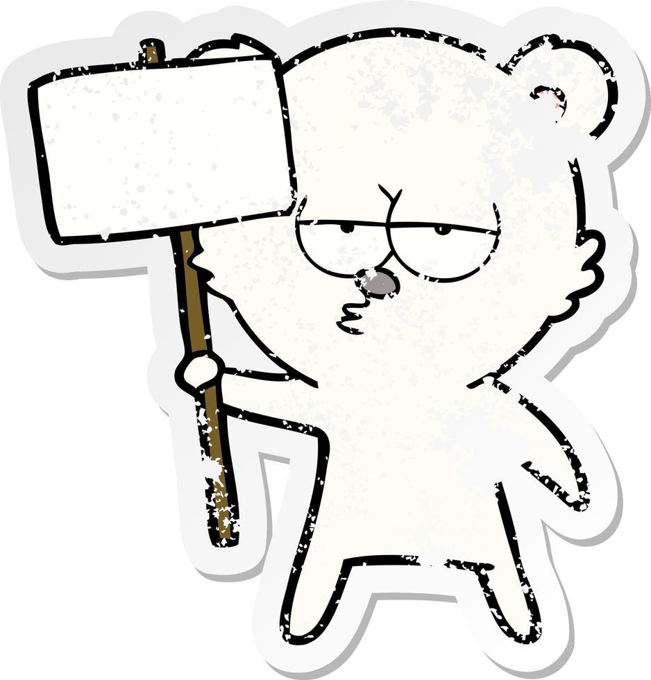 pegatina angustiada de una caricatura de oso polar aburrido con signo vector