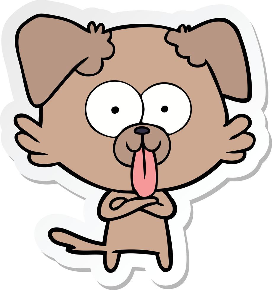 sticker of a cartoon dog with tongue sticking out vector