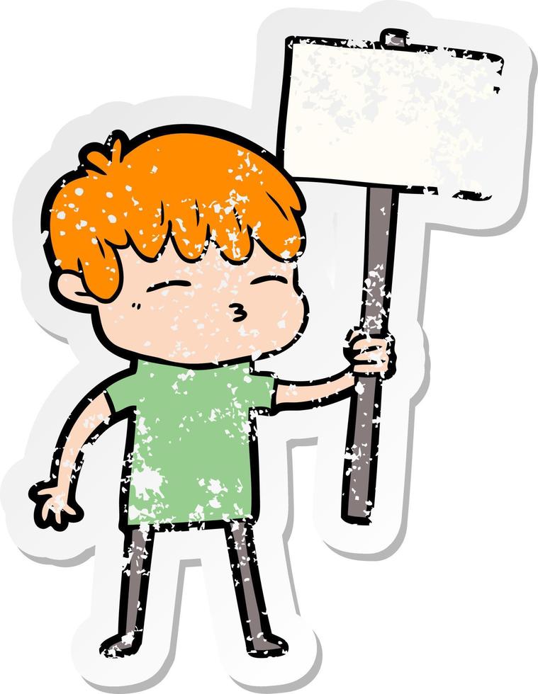 distressed sticker of a cartoon curious boy vector