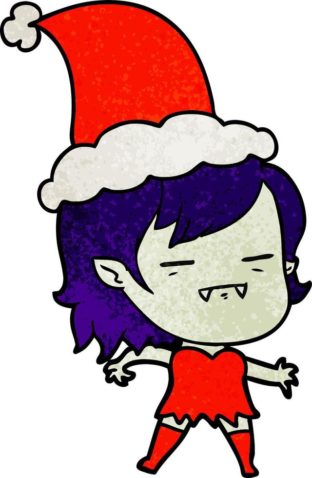 textured cartoon of a undead vampire girl wearing santa hat vector