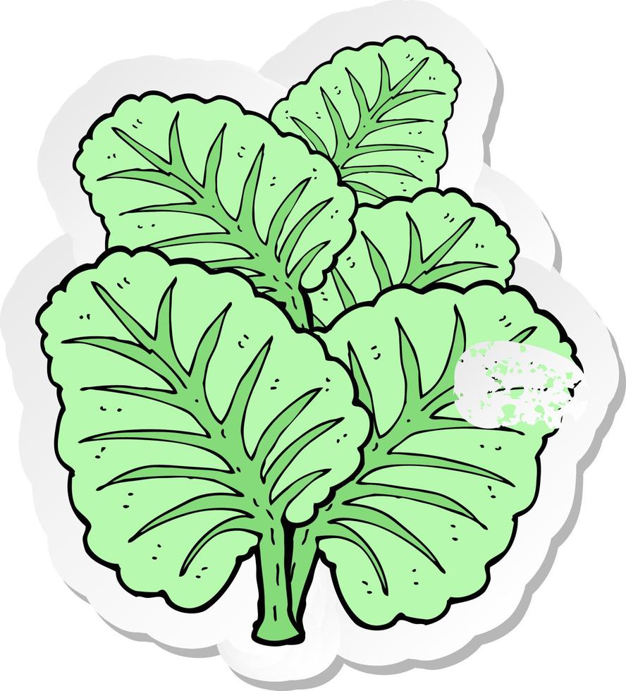 retro distressed sticker of a cartoon cabbage leaves vector