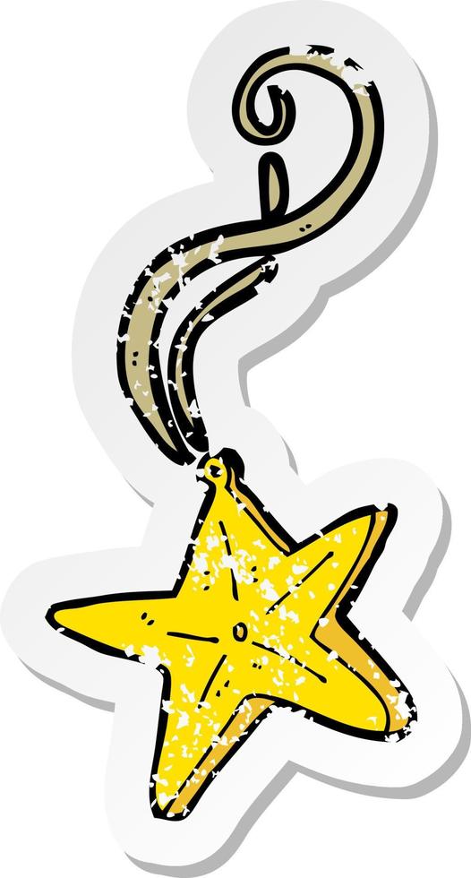 retro distressed sticker of a cartoon magic star necklace vector