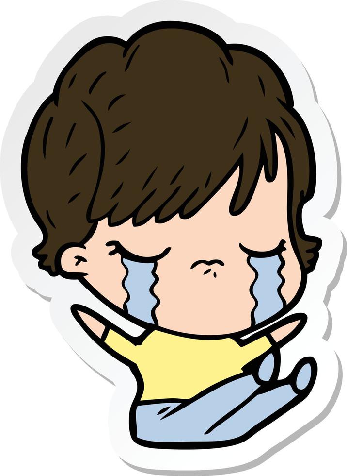 sticker of a cartoon woman crying vector