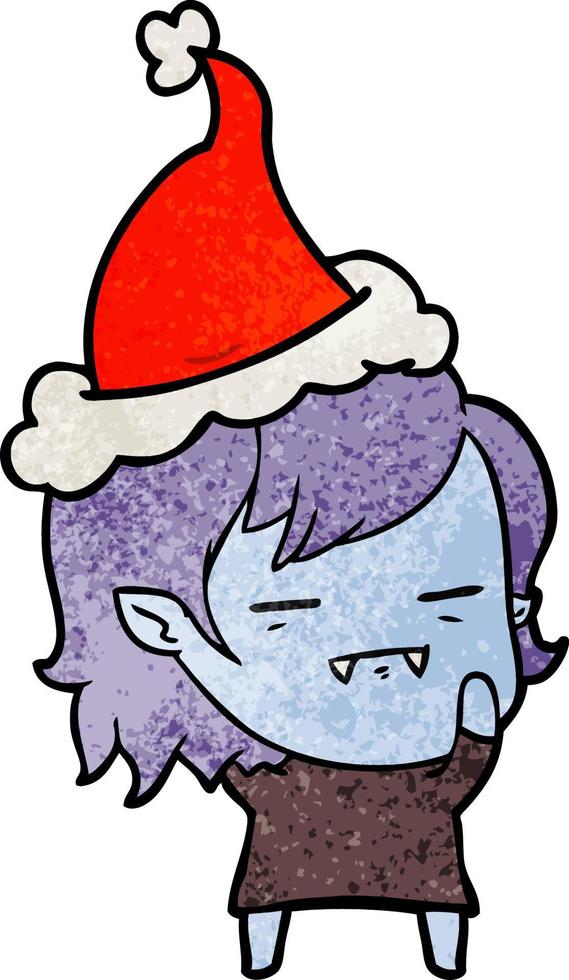 textured cartoon of a undead vampire girl wearing santa hat vector