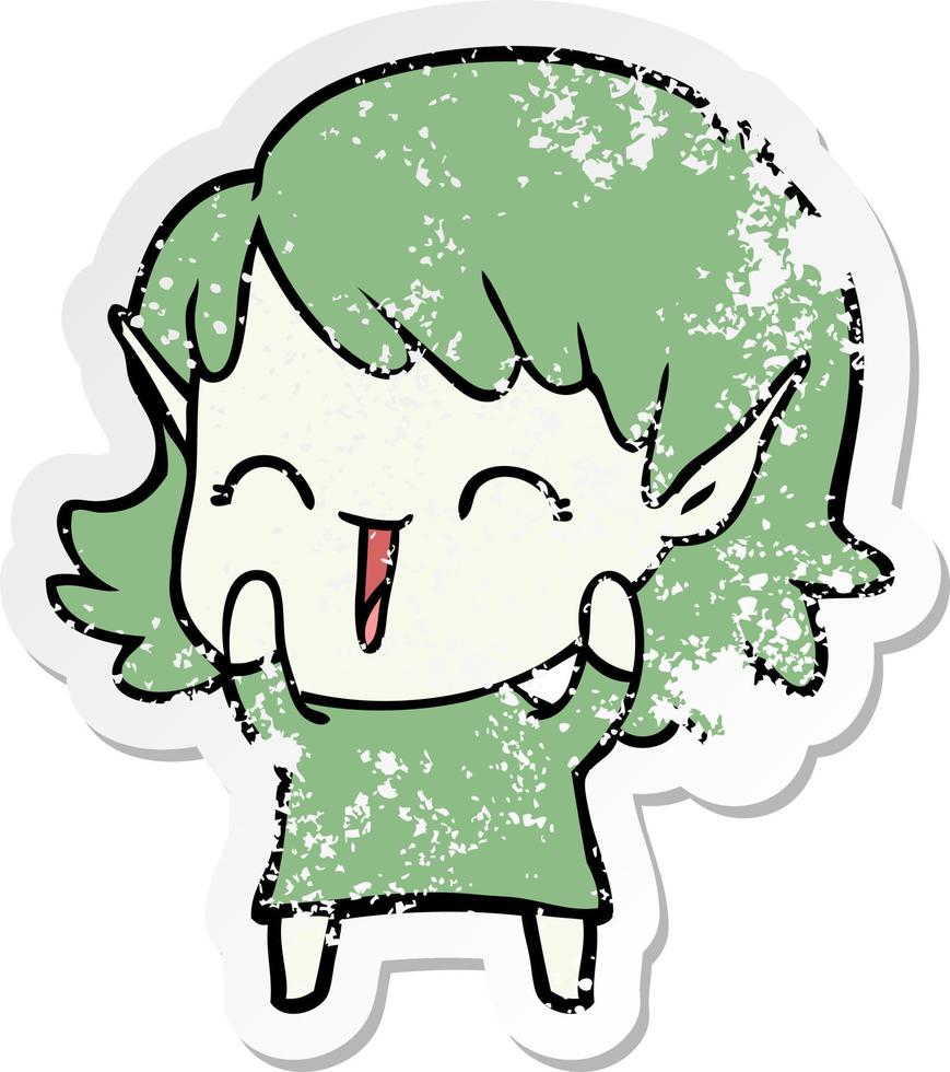 distressed sticker of a cartoon elf girl vector