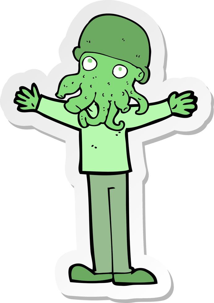 sticker of a cartoon alien squid face man vector