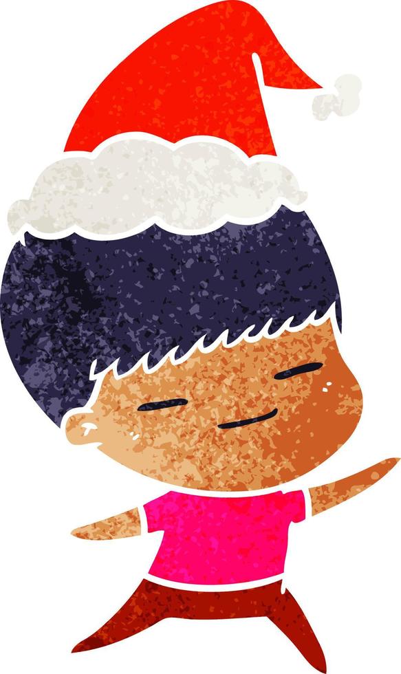 retro cartoon of a smug boy wearing santa hat vector