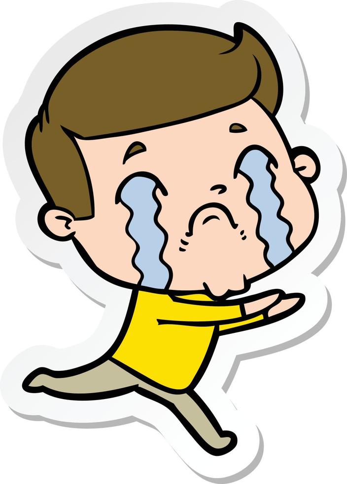 sticker of a cartoon man crying vector