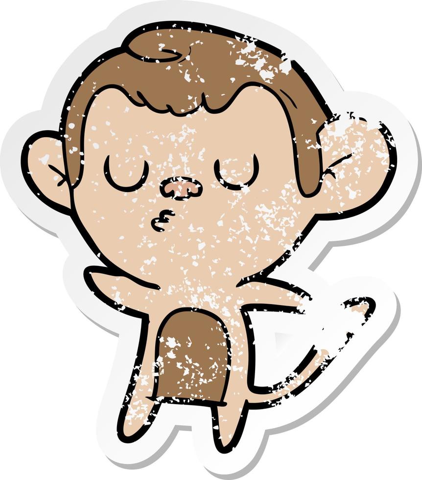 distressed sticker of a cartoon monkey vector