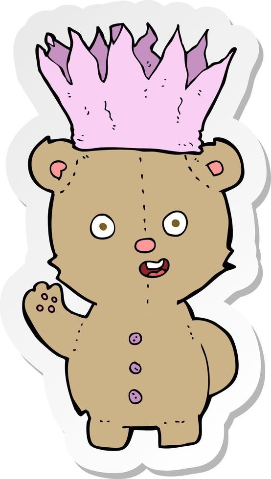 sticker of a cartoon teddy bear wearing paper crown vector