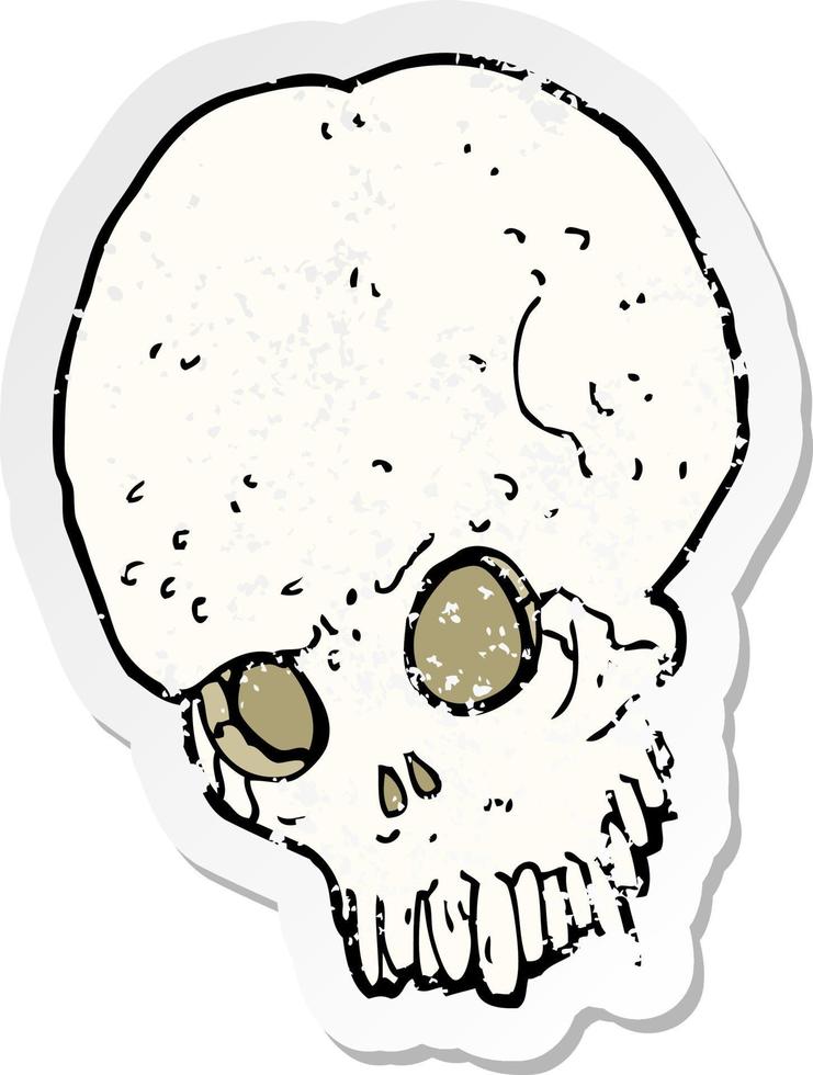 retro distressed sticker of a cartoon spooky skull vector